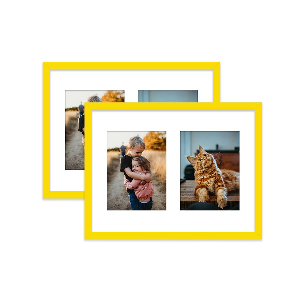 Yellow Multi Photo Frame - Holds 2 x 8x6 Pictures, Family Collage Picture Frame for Wall Display, 16x12 Frame size, Set of 2