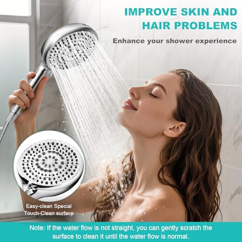 Filtered Shower Head with Handheld, 8+2 Modes High Pressure with Multi-Stage Filter Beads for Hard Water - Gentle on Skin & Hair, Long Stainless Steel Hose, Overhead Brackets, G1/2 Universal (Chrome)