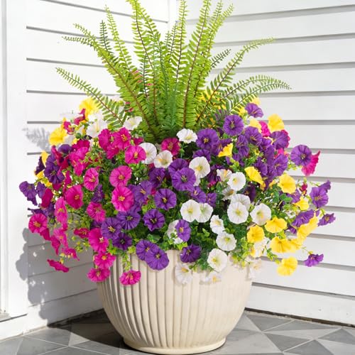 Artificial Flowers Fake Plants for Outdoors Decoration, 12 Bundles Silk Morning Glory with Boston...