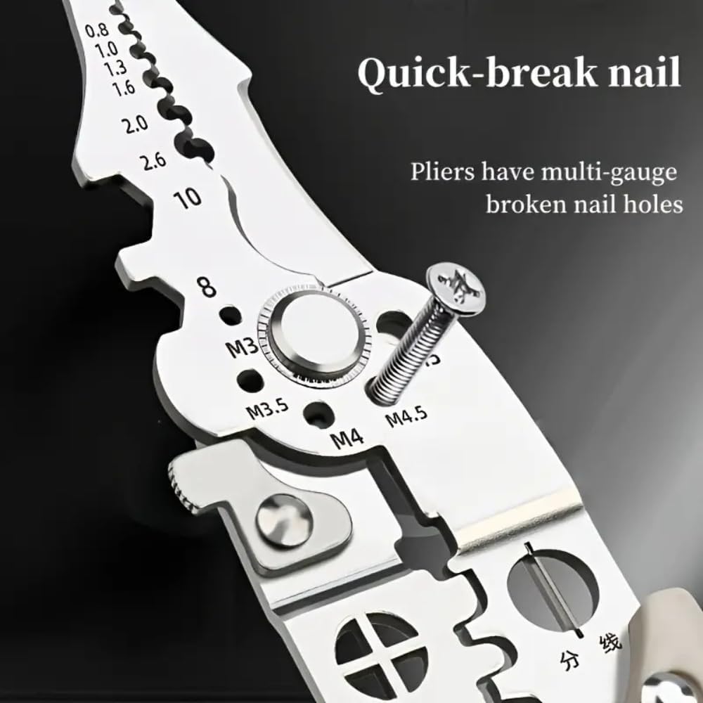 Wire Stripper Tool Wire Cutter Crimper and Stripper Multifunctional Electrical Industrial Wire Cutter Hand Plier Wire Strippers Pliers for Electrician Maintenance (Silver, 9 in 1 Wire Cutter)