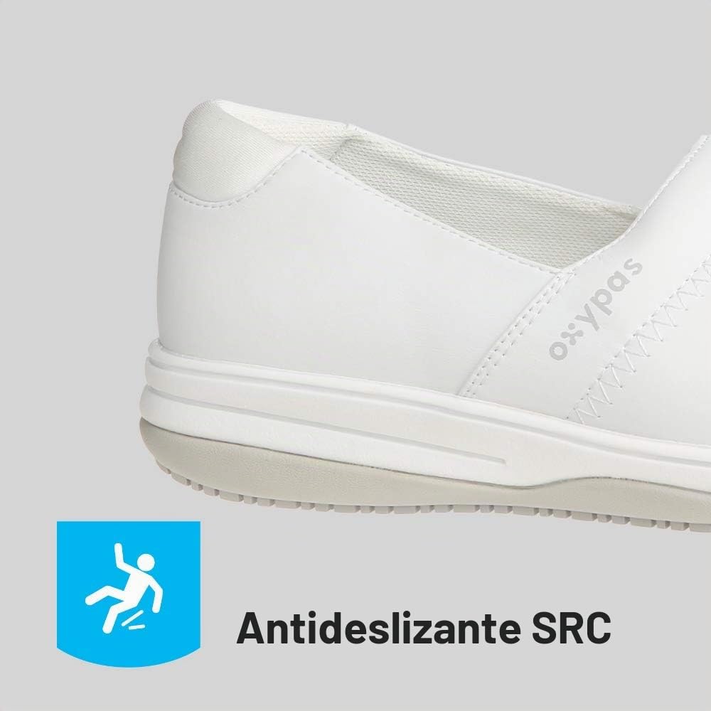 Oxypas Zapatos de Seguridad para Mujer Suzy - Zapato de Trabajo Ligero y cómodo, Ideal para Enfermeras, Cocina o Interior, Antideslizante y Amortiguador, Blanco, 36 EU