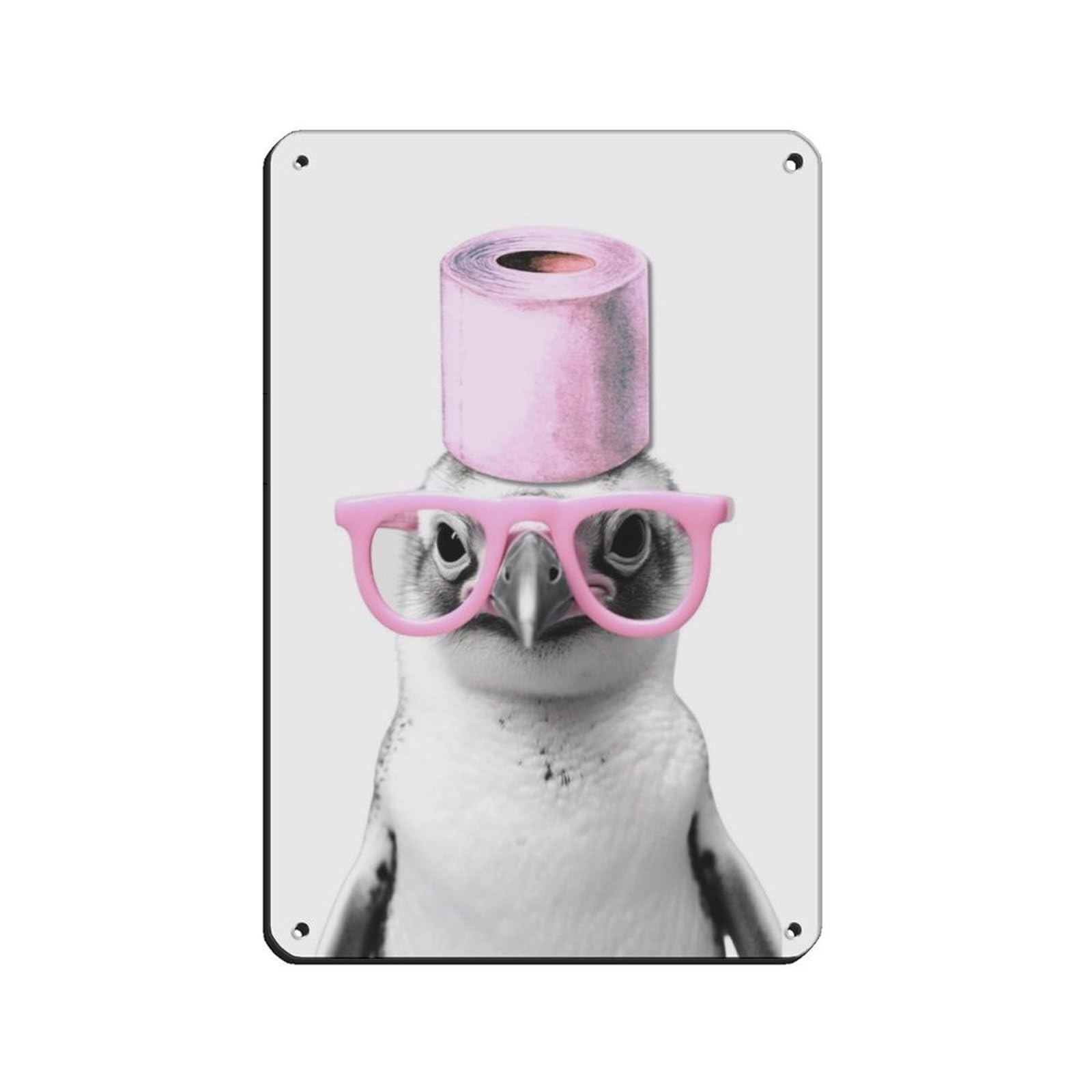 Bird Holding Toilet Paper on Head Poster Retro Poster Metal Tin Sign Chic Art Retro Iron Painting Bar People Cave Cafe Family Garage Poster Wall Decoration 8x12inch(20x30cm)
