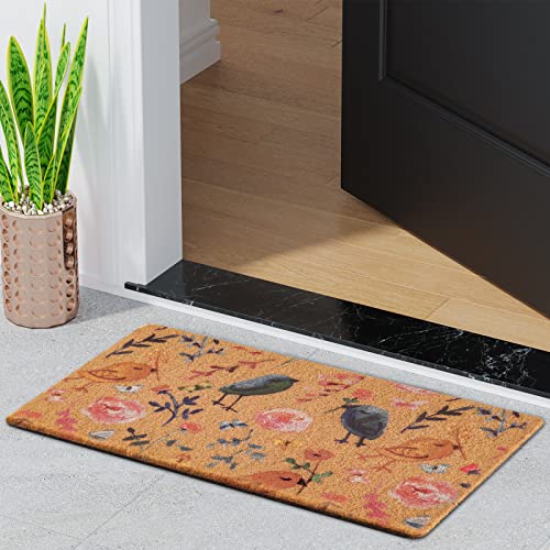 Uini Summer Door Mats Outdoor Indoor Welcome Mat, Birds Floral Front Door Mat, Non Slip Bird Flower Doormat For Outdoor Entrance, Entry, Porch, Resist Dirt, 17" X 30", Easy To Clean #TOP4