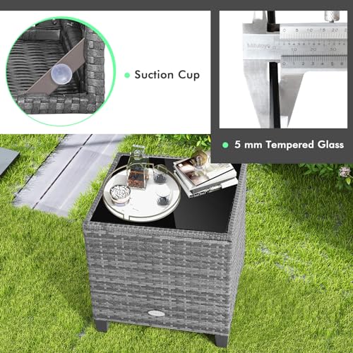 Image of Tangkula 3 Pieces Patio Furniture Set, Outdoor PE Rattan Conversation Chair Set with Tempered Glass Side Table and Removable Cushions, PE Wicker Chairs and Table Set for Porch, Balcony and Garden