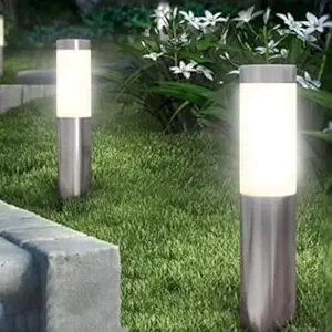 XERGY Garden Solar Path Bollard Lights, Set of 2-15 - ? Outdoor Stake Lighting for Garden, Landscape, Yard, Driveway, Walkway (Silver)