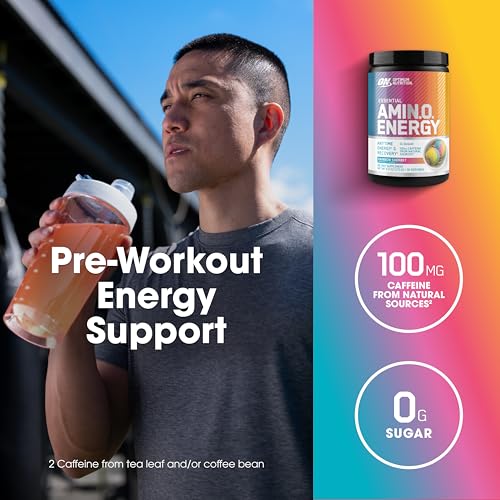 Optimum Nutrition New Flavor Amino Energy - Pre Workout with Green Tea, BCAA, Amino Acids, Keto Friendly, Green Coffee Extract, Energy Powder - Rainbow Sherbet, 30 Servings (Packaging May Vary)