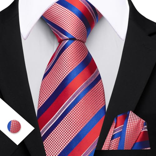 Image of Barry.Wang Mens Tie Set Plaid Check Neckties Formal Business Wedding Luxury Pocket Square Cufflinks