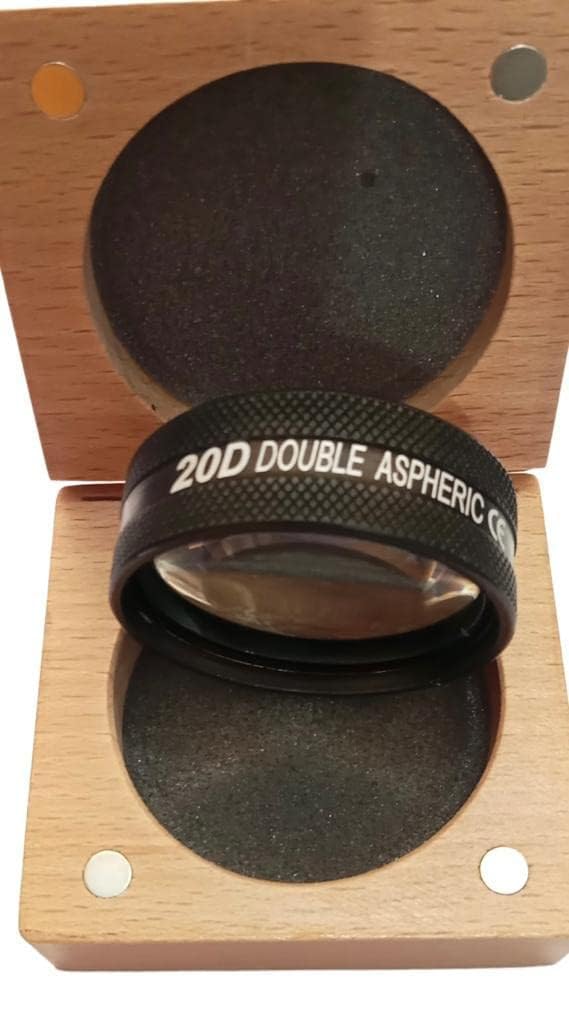 Lente asférica doble 20D con funda protectora de madera