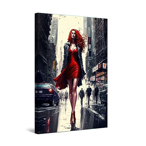 Startonight Impression sur Toile Femme Rouge à Sin City - Tableau Abstrait - Decoration Murale Salon Moderne - Image sur Toile - Grande 80 x 120 cm Idée...