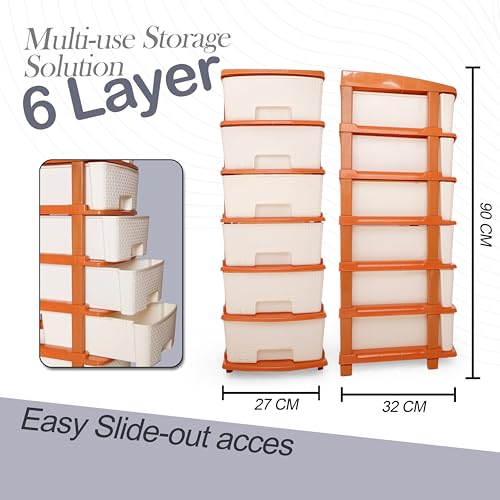 Image of Plastic Modular Drawer Storage Chest Of Drawers Organizer Storage Box, Large Stomo Racks For Multipurpose Anti-slip Shoes Organizers (White & Golden, 6 Layer)