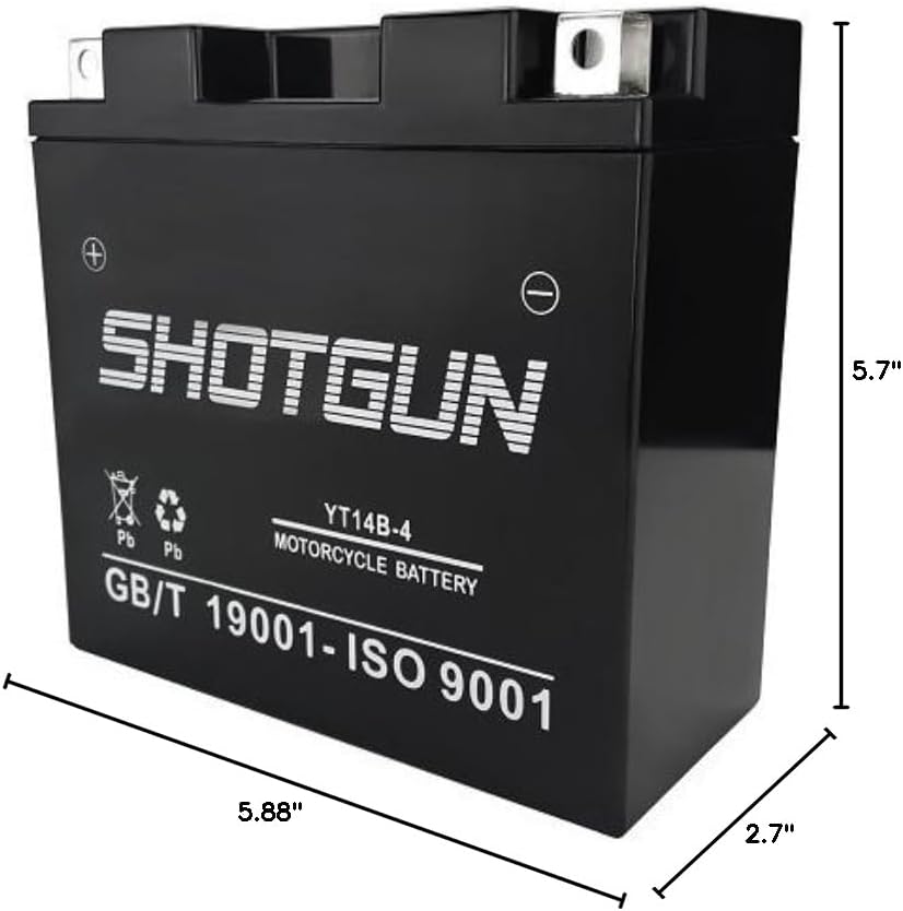 Shotgun Replaces YT14B-4 Motorcycle Battery for YAMAHA Roadliner, Stratoliner 12V 12Ah 280CCA