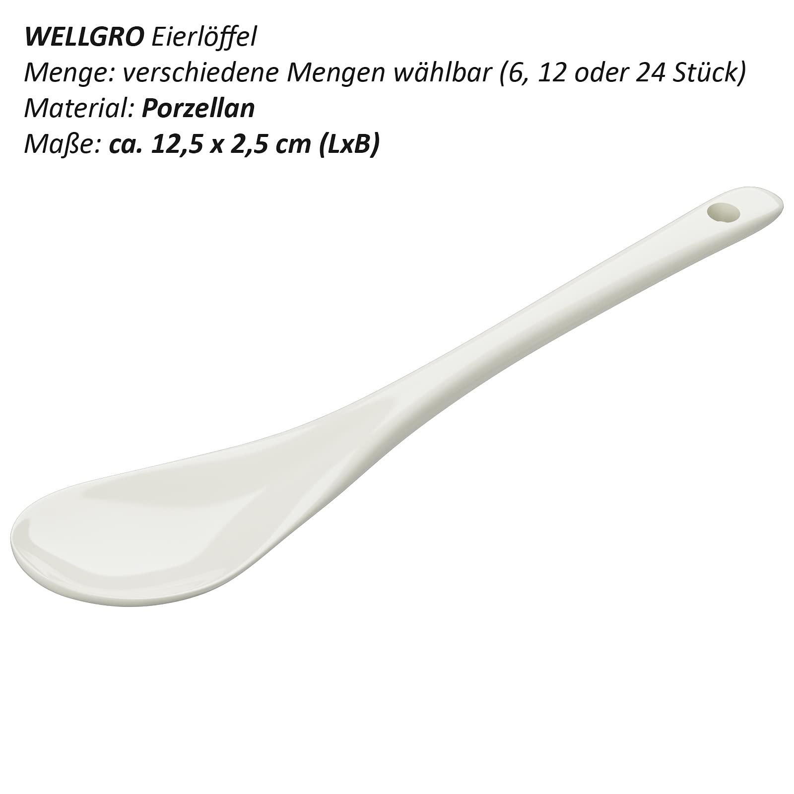 WELLGRO Cucchiaio per uova in porcellana – Cucchiaio in porcellana colorato, cucchiaino da tè, cucchiaio da dessert, portauova, posate, diverse quantità a scelta, numero di pezzi: 24 pezzi
