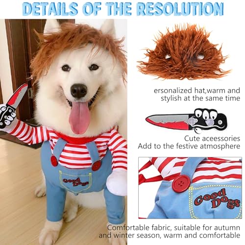 Halloween Kostüme für Hunde, Deadly Doll Verkleidungen für Haustier, Hund Schreckliches Kostüm, Lustiges Hundekostüm für Halloween, Weihnachten, Partys, Cosplay (XL)
