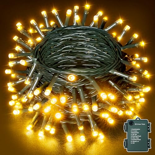 Ollny Lichterkette Außen Batterie Outdoor 10M 100 LED Warmweiß, 8...