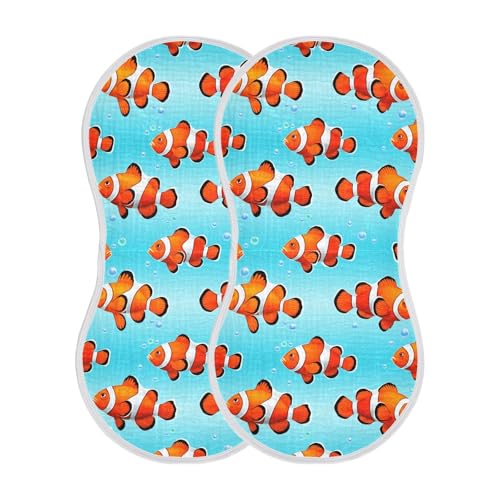 Clownfish Swimming Baby Burp Cloths for Boys and Girls, Soft Muslin Spit Up Towels, 22"x11" Newborn Essentials for Feeding and Drooling, 2 Pack2
