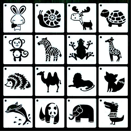 QRTGNA Pochoirs Peinture pour Enfants, 16 Pièces Pochoirs Réutilisables Lavables Peinture Animaux, Ensemble de Pochoirs de Peinture pour Artisanat, Planificateur, Cahier, Journal Intime, DIY(13x13cm) - Image 3