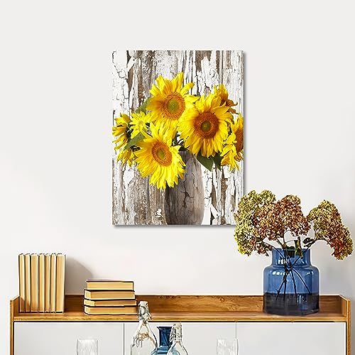 Wooden Framed Rustic Yellow Sunflower in Vase Canvas Wall Art Canvas Print Picture Farmhouse Cottage Countryside Painting Poster Home Office Gallery Bedroom Bathroom Wall Decor Ready To Hang 40x60cm - Image 4