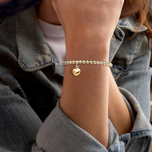 Ross-Simons Italian Sterling Silver and 18kt Gold Over Sterling Heart Bead Bracelet2