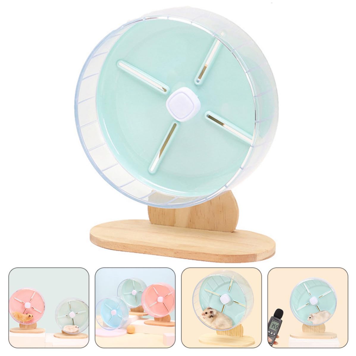 KALLORY Roue Silencieuse pour Hamster Support Stable en Abs et Bois, Diamètre 20 Cm, Accessoire pour Cage de Petits Animaux Domestiques