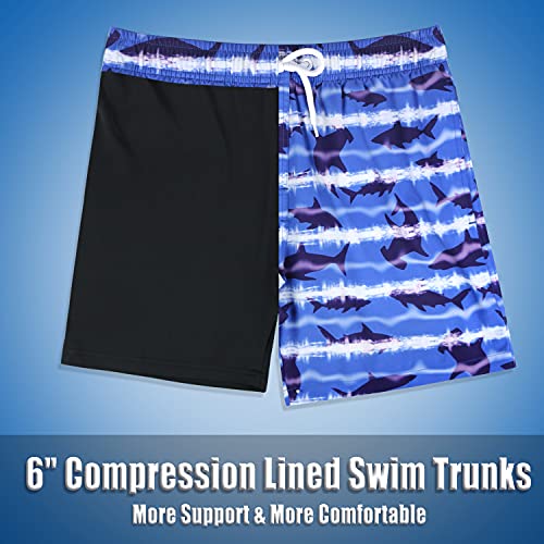 Image of Boys Swim Trunks with Boxer Brief Liner Compression Anti Chafe Swimming Shorts Stretchy UPF Quick Dry Swimsuit