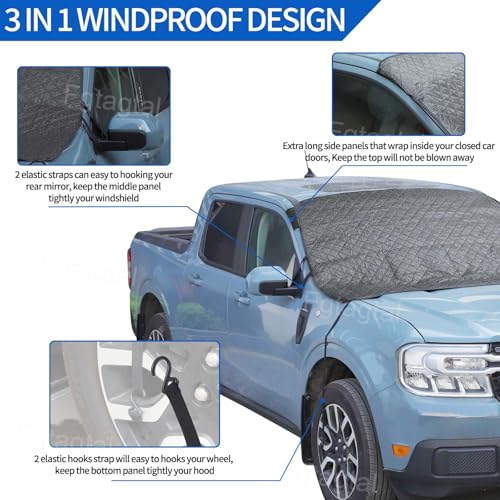 Image of Windshield Snow Cover Fit for Ford Ranger Maverick 2022-2024, Front Windshield Cover for Ice and Snow, Auto Extra Thick Windshield Ice Cover Protects Windshield from Rain, Sun, Frost (Black)