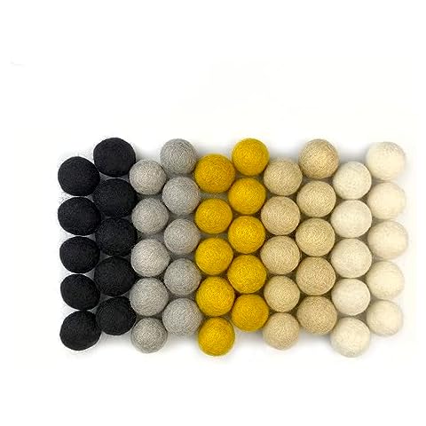 Wildflower by hu hands Midnight Glam Wool Felt Balls Black, White, Yellow Gold, Gray Silver, Tan Pompoms for Craft, Decor, Garland & Essential Oil | 50 Monochrome Handmade | .8-1 Inch | Muslin Bag Cover