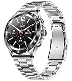 Telefonieren Smartwatch Herren mit Telefonfunktion Touchscreen Bluetooth Schmuck Pulsuhr Fitnessuhr mit Blutdruckmessung für Android IOS Laufuhr Sport Schrittzähler Whatsapp Funktion Edelstahl Armband