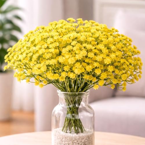 Image of SATYAM KRAFT 40 Pcs Artificial Baby's Breath Flowers (Gypsophila) Bouquet for Gifting, Home Decor, Bedroom, Table Centerpiece, DIY Craft, Wedding Decoration (28.5 cm, Without Vase) (Yellow)