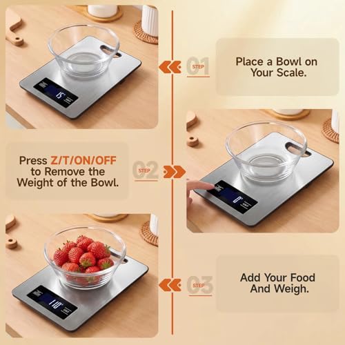 Food Scale, Digital Food Scale, Kitchen Scale with Hang Loop, 11lb Precise Baking Scale, Stainless Steel–High Precision Digital Scale for Food, Measures Grams, Ounces, Perfect for Home Cooking Baking - Image 6