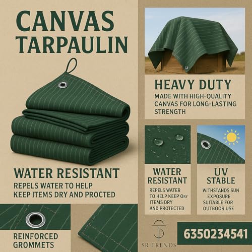Image of 700 GSM Waterproof Tarpaulin | Durable, UV-Resistant Tarp for Outdoor, Construction & Camping (Green, 6 x 7.5 FT)