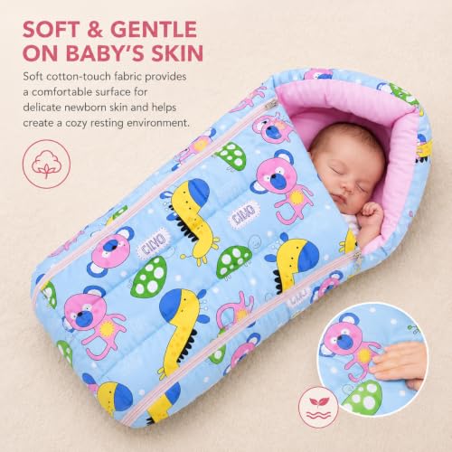 Image of Safe-O-Kid Baby Sleeping & Carry Nest (0-6 Months) | Cotton Fabric, Zipper Closure, Travel-Friendly Baby Bed, Foldable Bedding for Newborns, Blue