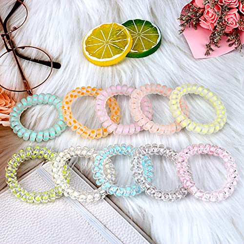 Image of 10 Piece Spiral Hair Ties For Thick Hair, Coil Elastics Hair Ties, Multicolor Medium Spiral Hair Tie, No Crease Hair Coils, Telephone Cord Plastic For Women And Girls (Matte Transparent Mix)