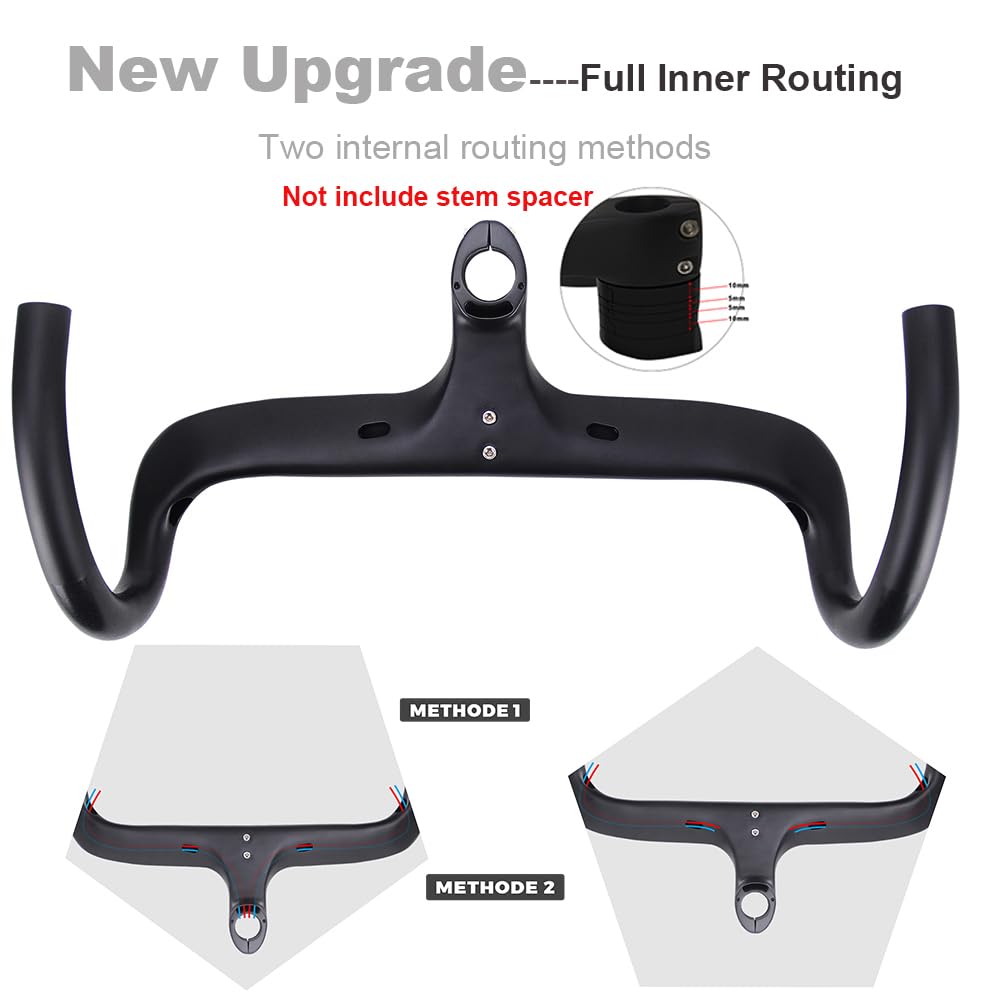 RXL SL 1-1/8" de carbono integrado manillar de bicicleta de carretera enrutamiento interno manillar bicicleta de carretera manillar bicicleta de carretera manillar de carbono 3K brillante 400 x 90 mm