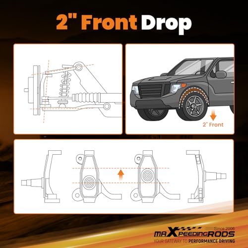 maXpeedingrods 2’’ Drop Spindles for Chevy Silverado/GMC Sierra 1500 (All Cabs) 2WD Only 2007-2016.5, Front Lowering Kit - Image 4