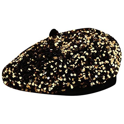 Gold Glitter Sequin French Style Beret Hat Cover