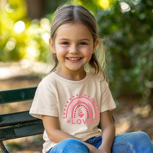 Image of Toddler Girl Valentine's Shirts Cute Love Tshirts Cotton Short Sleeve 2-10 Years
