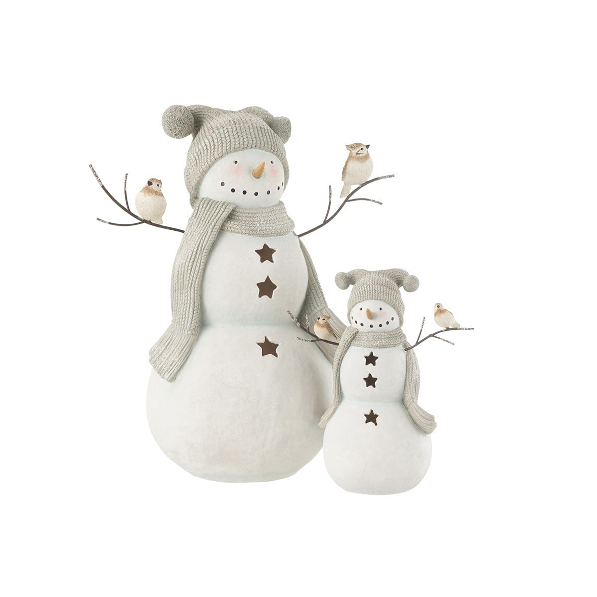 Bonhomme de Neige Déco Oiseaux 27cm Blanc