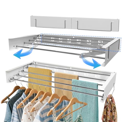EOJDDPA Wandwäschetrockner Ausziehbar, Wäschetrockner Wand Ausziehbar, 31,5 Zoll, 110 Pfund Tragkraft, Wäscheständer Ausziehbar Wand, Bohrer für die Organisation im Innen- und Außenbereich (80CM)