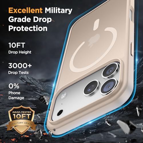 Image of Miracase Magnetic for iPhone 17 Pro Case 6.3 inch with Screen Protector, [Compatible with MagSafe] Military-Grade Protection, Anti-Fingerprint, Slim Thin Phone Case for 17 Pro Cover, Khaki Gold