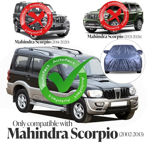 Image of Autofact Premium Car Cover for Scorpio 2002-2013 | All Weather Water-Resistant Full Body Car Cover | Light-Weight Triple-Stitched Outdoor Shield with UV Protection, Dustproof & Heat-Resistant