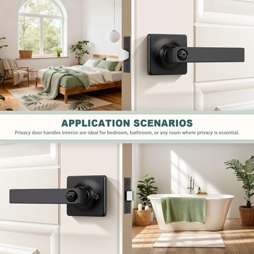 Image of GOBEKOR 1 Pack Square Privacy Door Levers Matte Black Lever Door Handles Interior for Bedroom and Bathroom Door Locks Straight Door Handles