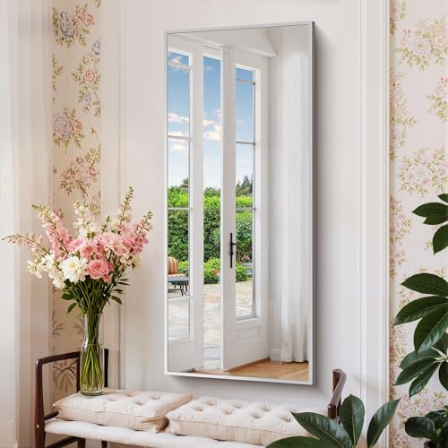 Image of COFENY Silver Bathroom Mirror for Wall, 20x48 Inch Rectangle Mirror with Metal Frame, Modern Vanity Mirrors for Bathroom Living Room, Entryway Hangs Horizontal or Vertical