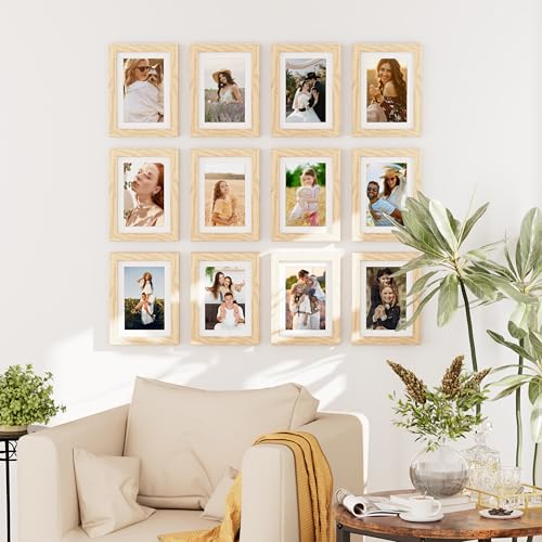 decorUhome 5x7 Picture Frame Set of 10, Display Photos 4x6 with Mat or 5x7 Unmatted for Picture Frames Collage Wall Decor, Natural
