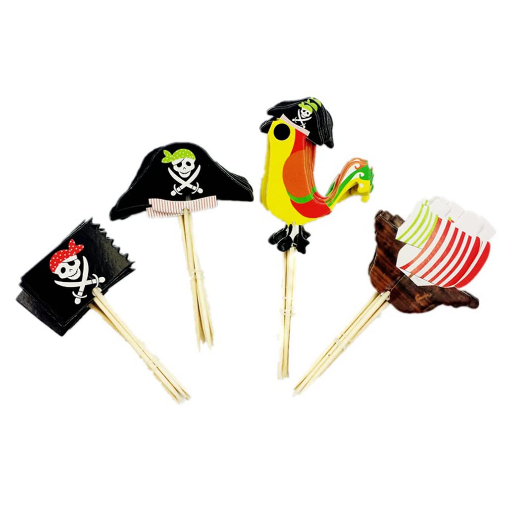 48 Pezzi Cupcake Topper Pirati – Decorazione Per Torta, Stuzzicadenti Con Cappello E Bandiera, Per Festa A Tema Pirata