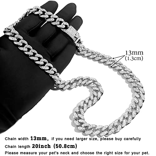 Image of Cuban Link Dog Collar Gold Silver Color Metal Dog Chain Collar Cuban Diamond Chain Pet Collars for Dogs Cats Jewelry 8 /10 /14 /16 /18 /20 /24 /28 Inch (20inch, Silver)