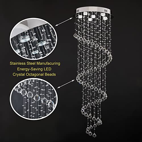 Krasty Chrome K9 Crystal Raindrop Chandelier,Modern Spiral Pendant Light 6 Lights Crystal Flush Mount High Ceiling Light Fixture For Staircase Foyer Entryway Living Room Bedroom D20 X H59 #TOP3