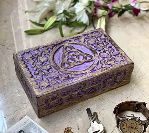 Great Birthday Gift Ideas Handmade Decorative Wooden Jewelry Box Treasure Box Jewelry Organizer Keepsake Box Treasure Chest Trinket Holder Lock Box Watch Box 8 X 5 Inch Gift Ideas (Violet) #TOP1