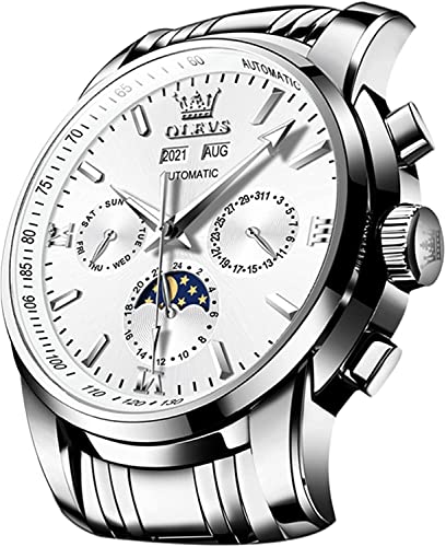 Image of OLEVS Automatic Men Watch Self Winding Mechanical Luxury Dress Moon Phase Stainless Steel Waterproof Luminous Calendar Wrist Watch
