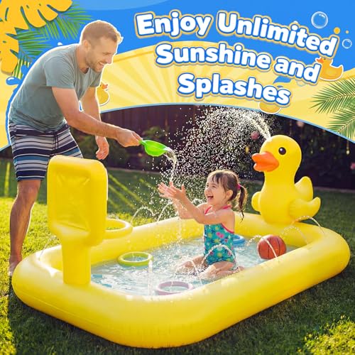 Jenaai 63" Splash Pad for Toddlers 1-3, Inflatable Duck Sprinkler with Hoop - image 4