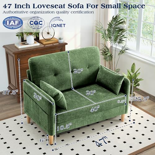 Image of Hanherry Loveseat Sofa, 47 inch Small Couch for Living Room, Comfy Chenille Fabric Love Seat for Bedroom with Throw Pillow,Removable Cushion Cover,Couches for Small Space,Apartment,Dorm
